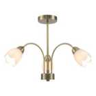Contemporary Ceiling Lamp Fitting in Antique Brass with Opal Petal Glass Shades