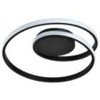 Modern Single Loop Strip Flush LED Powered Ceiling Light Fitting in Black Sand