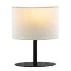 Modern Designer Oval Table Lamp in Matte Black with Off-White Fabric Shade