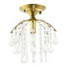 Traditional Crystal Glass Waterfall Ceiling Light in Brushed Gold