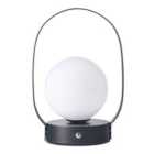 Matt Black Rechargeable Touch Dimmable Lantern Table Lamp with Frosted Shade