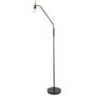Traditional Reading Floor Lamp in Matte Black with Toggle Switch and Glass Shade
