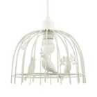 Birdcage Pendant Shade in White Gloss Metal with Birds and Leaves - Shabby Chic