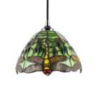 Dragonfly Themed Green Stained Glass Tiffany Pendant Lighting Shade with Beads