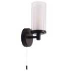 Contemporary Double Glass and Matte Black Metal Bathroom Wall Lamp IP44 Rated