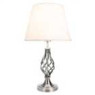 Traditional Satin Nickel Table Lamp with Barley Twist Base and Linen Shade