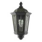 Traditional Black Half Lantern Outdoor Wall Lamp with Cathedral Textured Glass