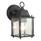 Contemporary Exterior Lantern Wall Light Fitting in Black with Clear Glass Sides