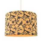 Modern Bamboo Pendant Light Shade with Blue Birds and Floral Decor