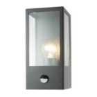 Modern Outdoor PIR Sensor Wall Light Fitting with Box Lantern Shape IP44 Rated