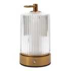 Brushed Gold Rechargeable Touch Dimmable Table Lamp with Ribbed Shade