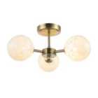 Designer Antique Brass Ceiling Light with White Confetti Snowflake Glass Shades