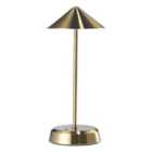 Tall Sleek Satin Gold Rechargeable Touch Dimmable Table Lamp with Metal Shade