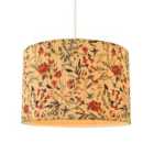 Bird Theme Bamboo Pendant Lamp Shade with Green Leaves and Red Flowers