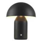 Modern Rechargeable 35cm Mushroom Lamp in Mat Black with Touch Dimmer Button