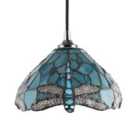 Dragonfly Themed Emerald Stained Glass Tiffany Pendant Lighting Shade with Beads