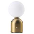 Modern Satin Gold Rechargeable Touch Dimmable Table Lamp with Opal Globe Shade