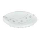Contemporary Circular Opal White Glass Flush Ceiling Light with Crystal Buttons