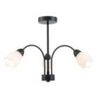 Contemporary Ceiling Lamp Fitting in Matte Black with Opal Petal Glass Shades