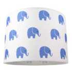 Blue Elephants Children's/Kids White Cotton Fabric Bedroom Lamp or Pendant Shade