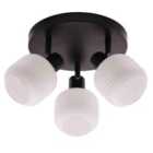 Modern Designer Matte Black Spot Ceiling Light with White Ribbed Glass Shades