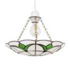 Traditional Stained Glass Tiffany Pendant Light Shade with Emerald Green Leaves