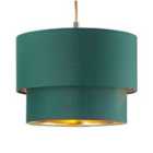 Modern 10" Forest Green Cotton Double Tier Ceiling Shade with Shiny Copper Inner