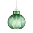 Designer Ribbed Leaf Themed Forest Emerald Green Glass Pendant Lighting Shade