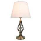 Traditional Antique Brass Table Lamp with Barley Twist Base and Linen Shade