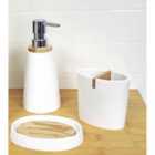 Sonata White & Bamboo 3 Piece Bathroom Accessory Set