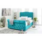 Eleganza Maynard Teal Plush Velvet Matching Buttons Single Bed Frame