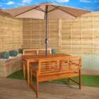 Samuel Alexander 4 Person Rectangular Wooden Garden Table, 2 Benches with Beige Havana Parasol & Base