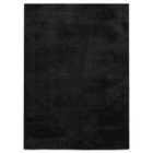 Comfy Washable Low Pile Living Room Area Rug - Anti-slip Felt Backing Black 200x280cm
