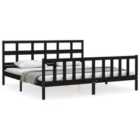vidaXL Bed Frame with Headboard Black 200x200 cm Solid Wood (3193035)