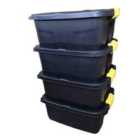 Heavy Duty Black Nestable Storage Box With Clips 24L, Set Of 4