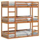 vidaXL Triple Bunk Bed without Mattress Wax Brown 80x200 cm Solid Wood Pine (3284253)