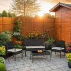 Seconique Cedar 4Pc Garden Set - Black Rattan/Grey Fabric/Black Glass