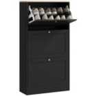 HOMCOM Narrow Shoe Cabinet with 3 Flip Drawers for 18 Pairs of Shoes Black