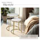 TecTake Side Table Ellsa - marble top, steel frame, elegant design - White/Gold, Set of 2