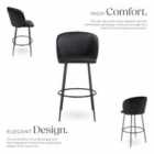 TecTake Bar Stool Luana - with backrest, velvet look and padded - Black/Black, Set of 6