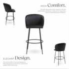 TecTake Bar Stool Luana - with backrest, velvet look and padded - Black/Black, Set of 4