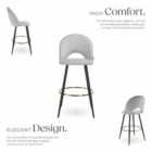 TecTake Bar Stool Rachel with backrest and velvet look cover, 49 x 58 x 110 cm - Light Grey/Black, Set of 2