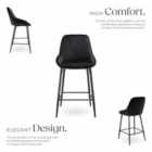 TecTake Bar Stool Siera with backrest, padding and soft fabric - Velvet Look Black/Black, Set of 6