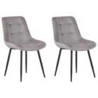 Beliani Set Of 2 Dining Chairs Melrose Velvet Grey