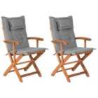 Beliani Set of 2 Garden Chairs with Cushions MAUI Acacia Wood Grey
