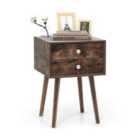 Costway Wooden Nightstand With 2 Storage Drawers And Rubber Wood Legs-rustic Brown