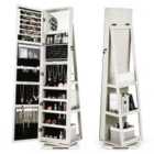 Costway Full Length Mirrored Jewellery Cabinet Rotates 360° With Open Display Shelves-white