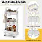 Costway 3-tier Rolling Cart With 3 Hanging Cups And 6 Hooks-white