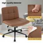 Costway Pu Leather Upholstered Cross-legged Office Chair With Wheels-brown
