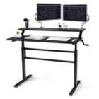 Costway 2-tier Height Adjustable Standing Desk With Crank Handle-black